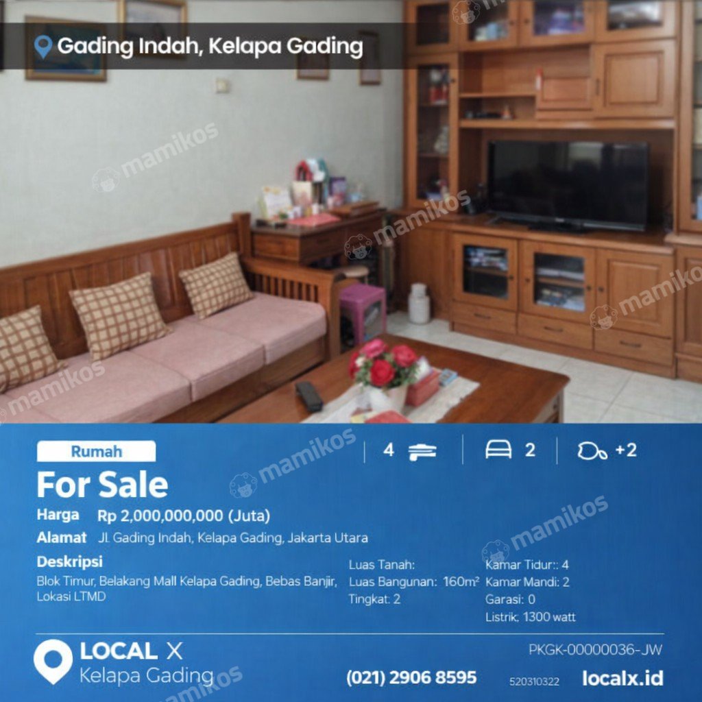 Rumah Sertifikat SHM 4 Kamar Tidur 2 Kamar Mandi Kelapa Gading Jakarta Utara - Photo 2