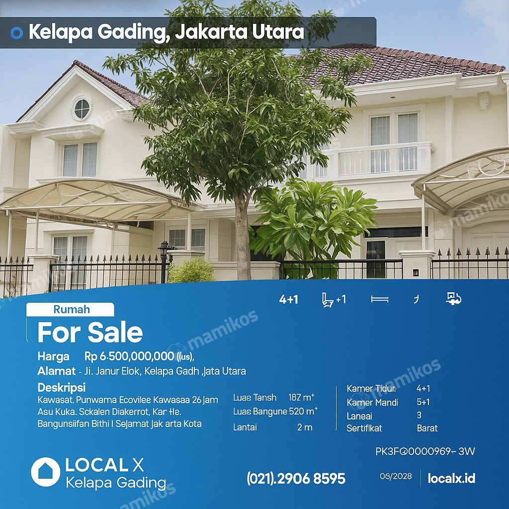 Rumah Sertifikat SHM 4 Kamar Tidur 3 Kamar Mandi Kelapa Gading Jakarta Utara - Photo 2