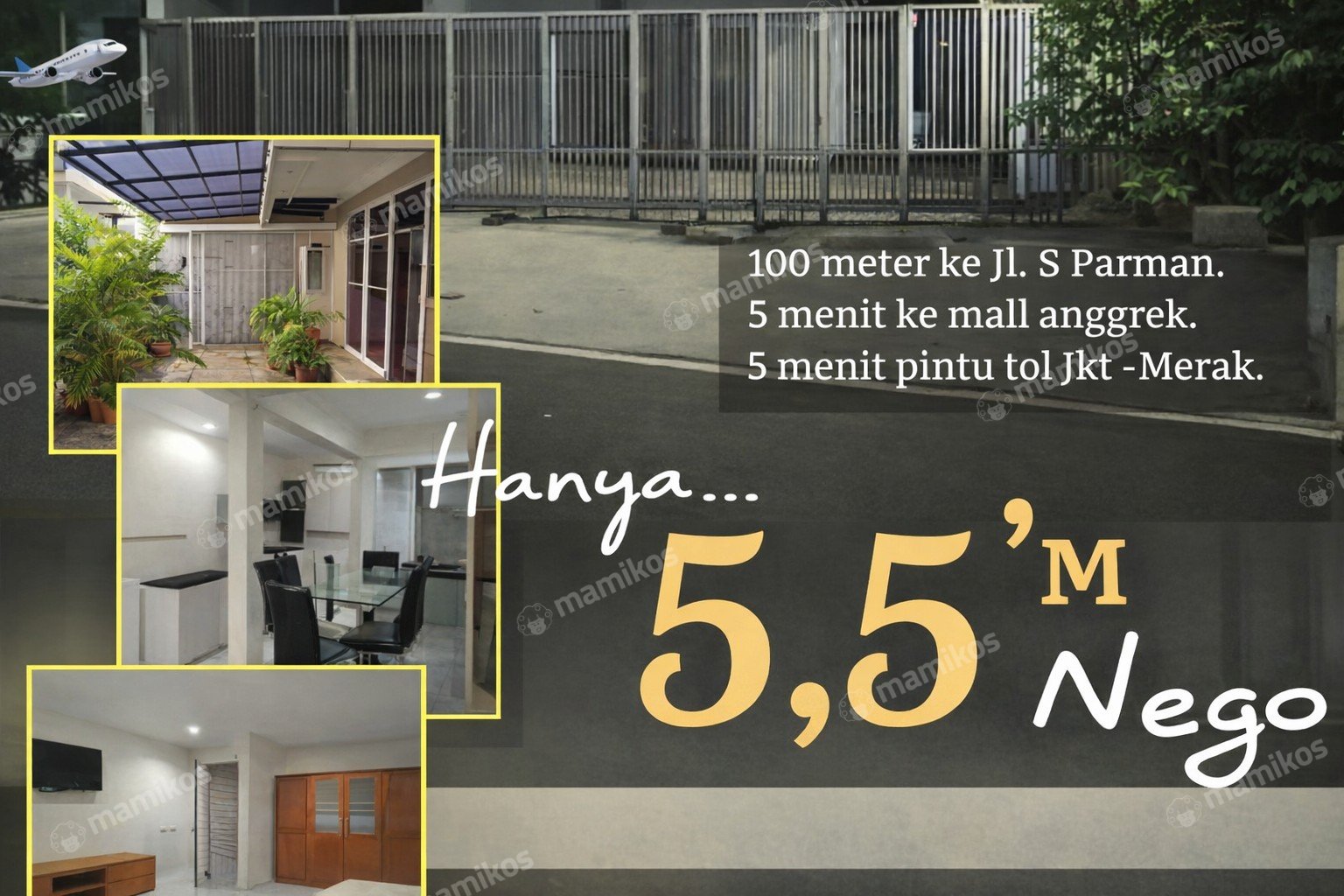 Rumah Sertifikat SHM 4 Kamar Tidur 3 Kamar Mandi Kemanggisan Jakarta Barat
