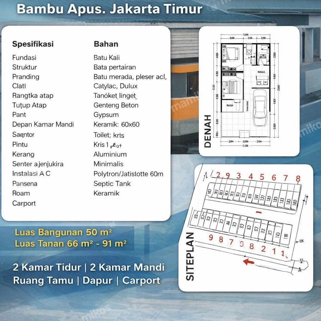 Rumah Sertifikat SHM 2 Kamar Tidur 2 Kamar Mandi Bambu Apus Jakarta Timur - Photo 2
