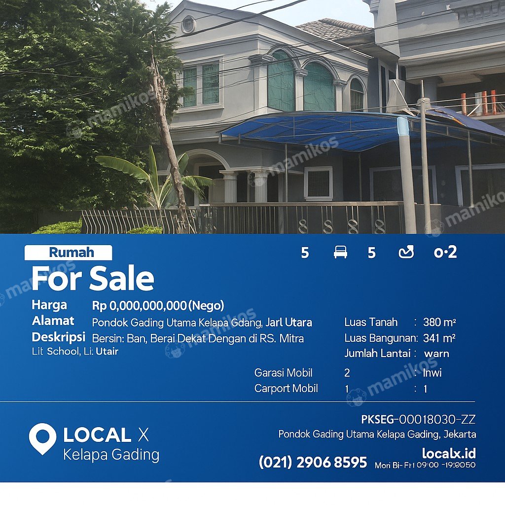 Rumah Sertifikat SHM 5 Kamar Tidur 5 Kamar Mandi Kelapa Gading Jakarta Utara - Photo 2