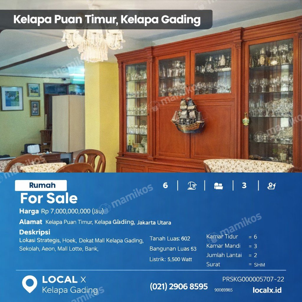 Rumah Sertifikat SHM 6 Kamar Tidur 3 Kamar Mandi Kelapa Gading Jakarta Utara - Photo 2