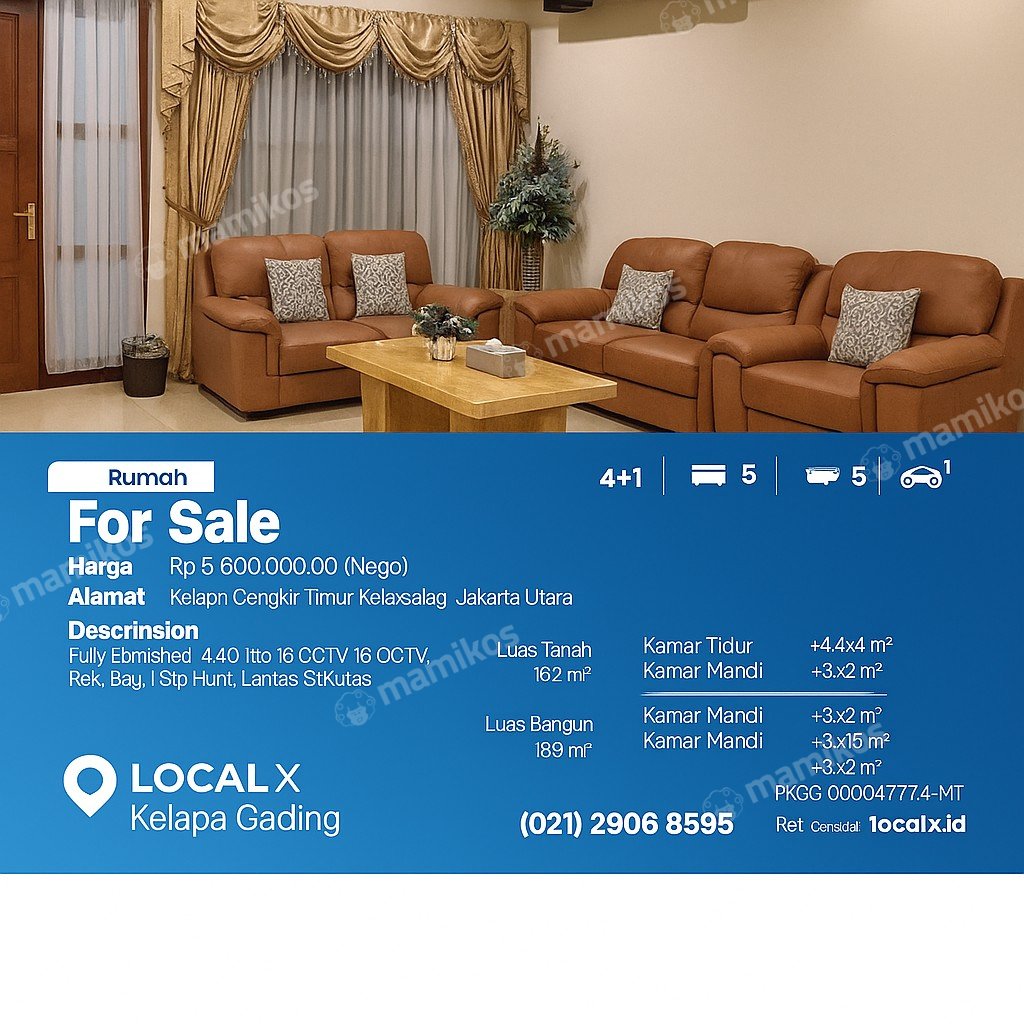 Rumah Sertifikat SHM 4 Kamar Tidur 5 Kamar Mandi Kelapa Gading Jakarta Utara - Photo 2