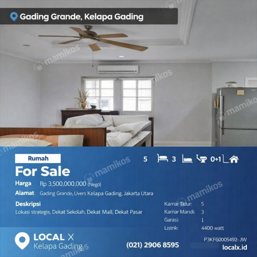 Rumah Sertifikat HGB 5 Kamar Tidur 3 Kamar Mandi Kelapa Gading Jakarta Utara - Photo 2