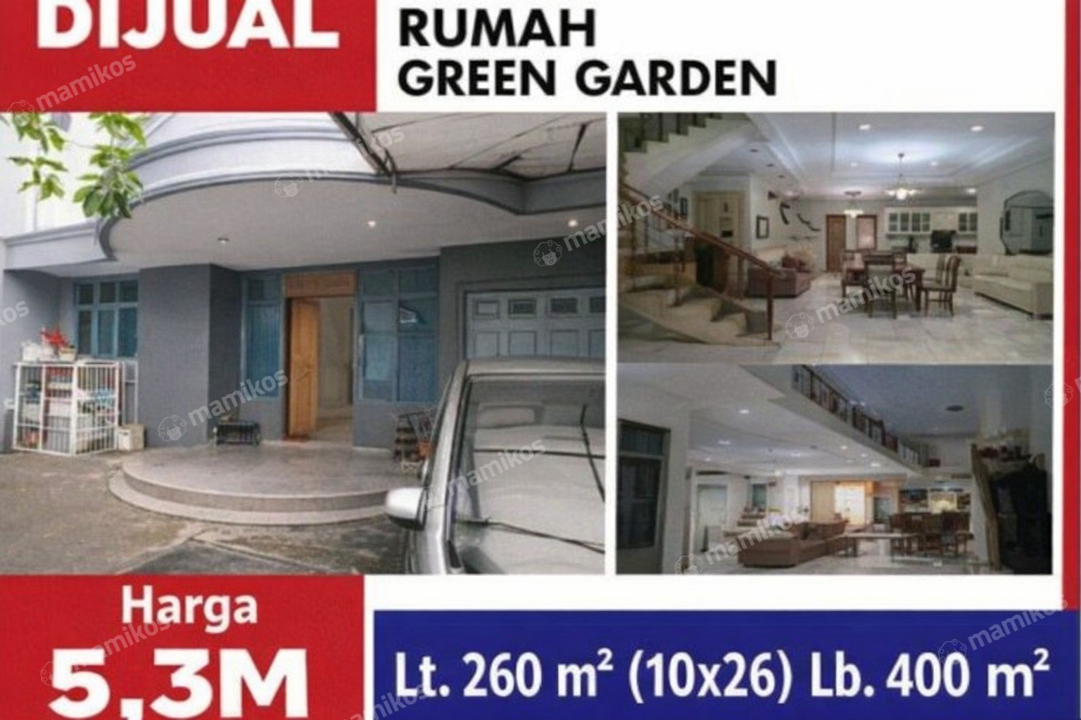 Rumah Sertifikat SHM 4 Kamar Tidur 3 Kamar Mandi Green garden Jakarta Barat
