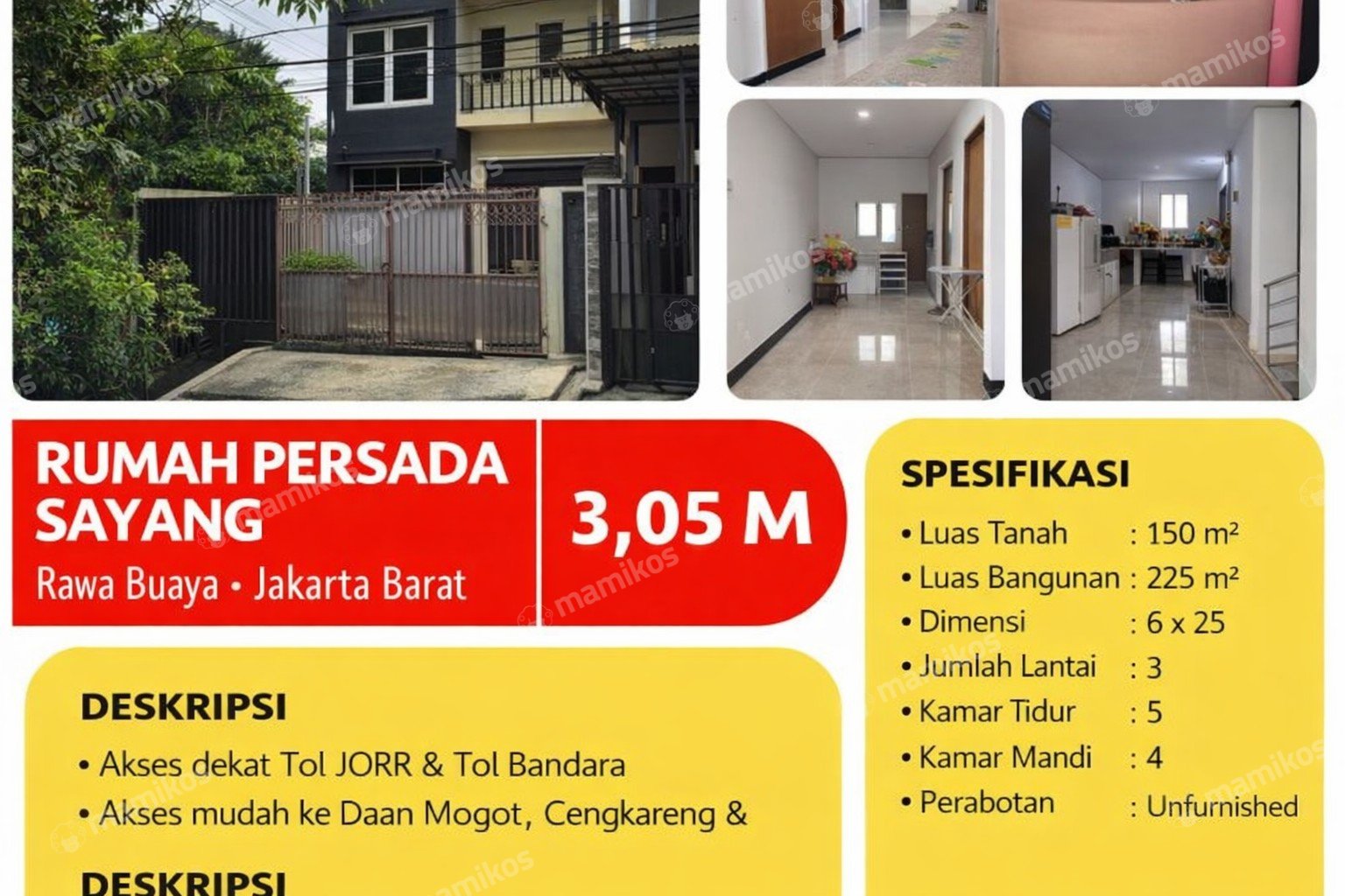 Rumah Sertifikat SHM 5 Kamar Tidur 4 Kamar Mandi Rawa Buaya Jakarta Barat