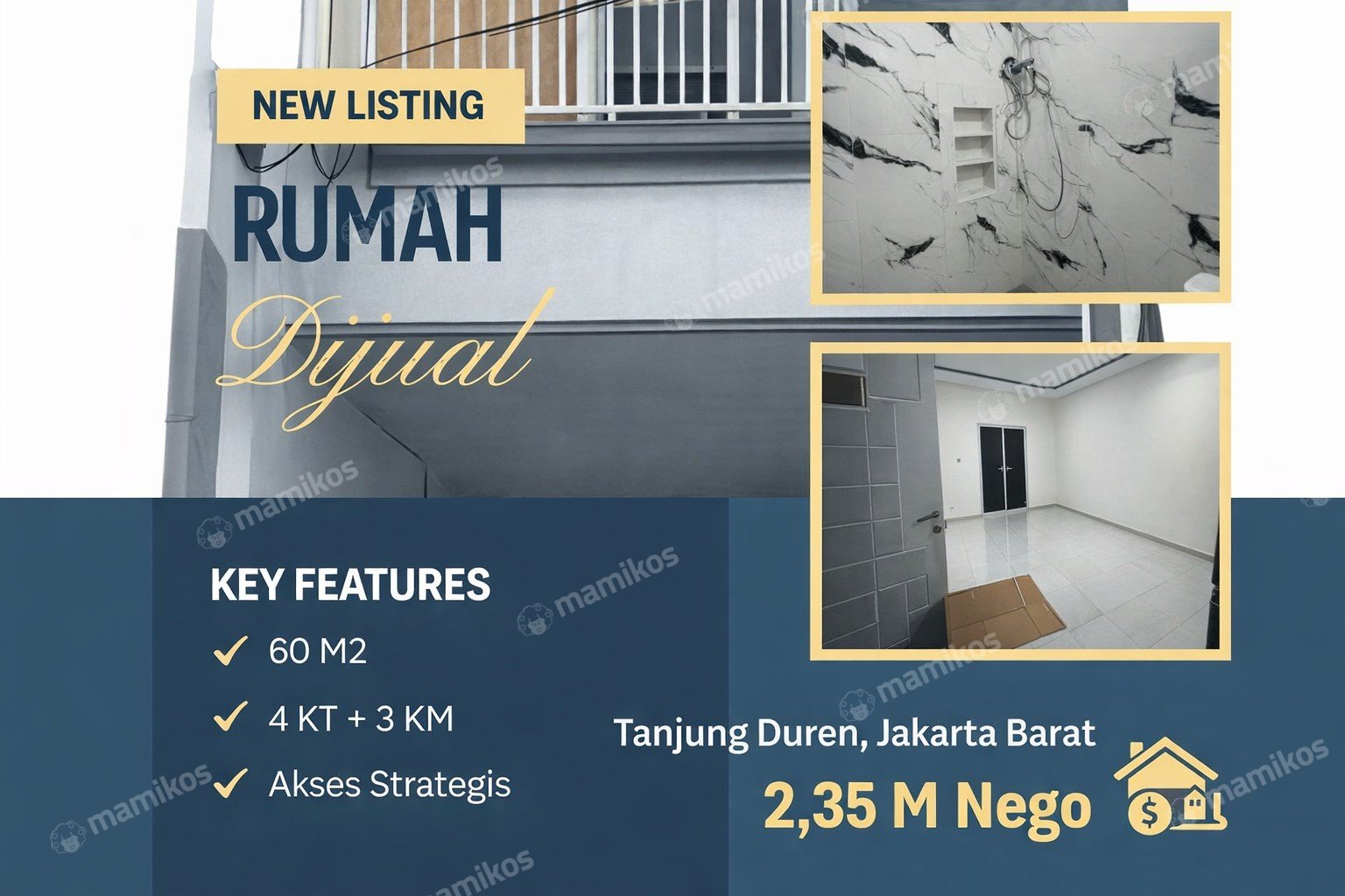 Rumah 4 Kamar Tidur 3 Kamar Mandi 3 Lantai Tanjung Duren Jakarta Barat