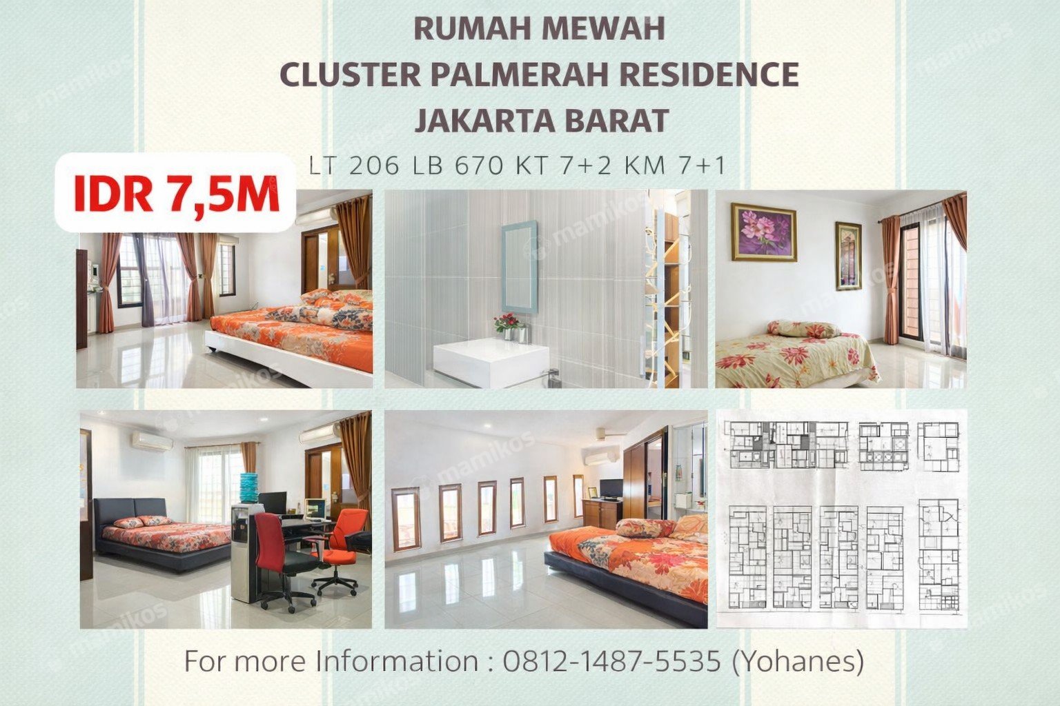 Rumah Sertifikat SHM 9 Kamar Tidur 8 Kamar Mandi Palmerah Jakarta Barat