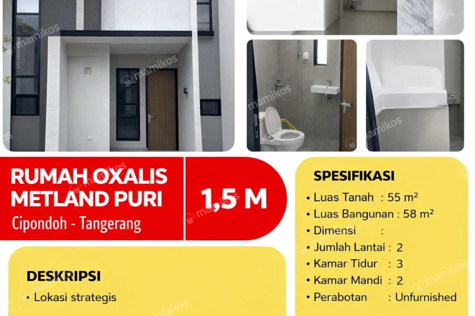Rumah Sertifikat SHM 3 Kamar Tidur 2 Kamar Mandi Metland Puri Jakarta Barat