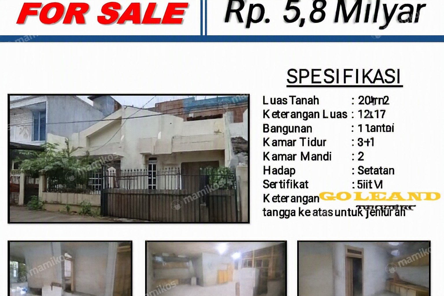 Rumah Sertifikat SHM 4 Kamar Tidur 2 Kamar Mandi Sunter Jakarta Utara