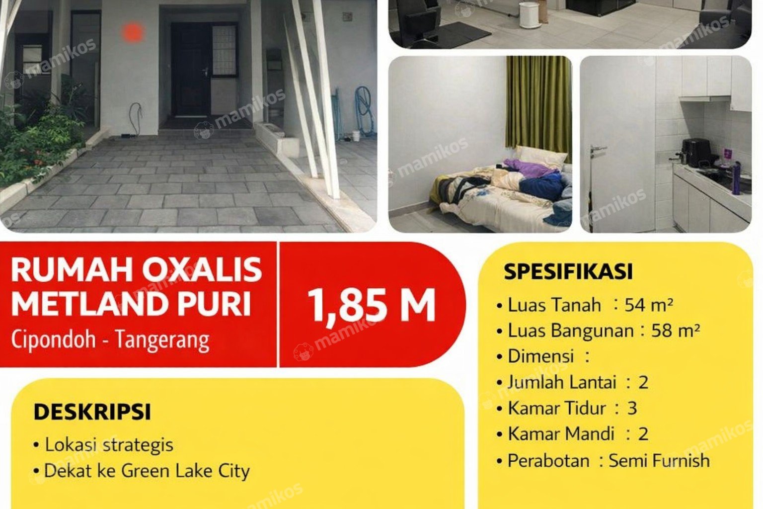 Rumah Sertifikat SHM 3 Kamar Tidur 2 Kamar Mandi Metland Puri Jakarta Barat