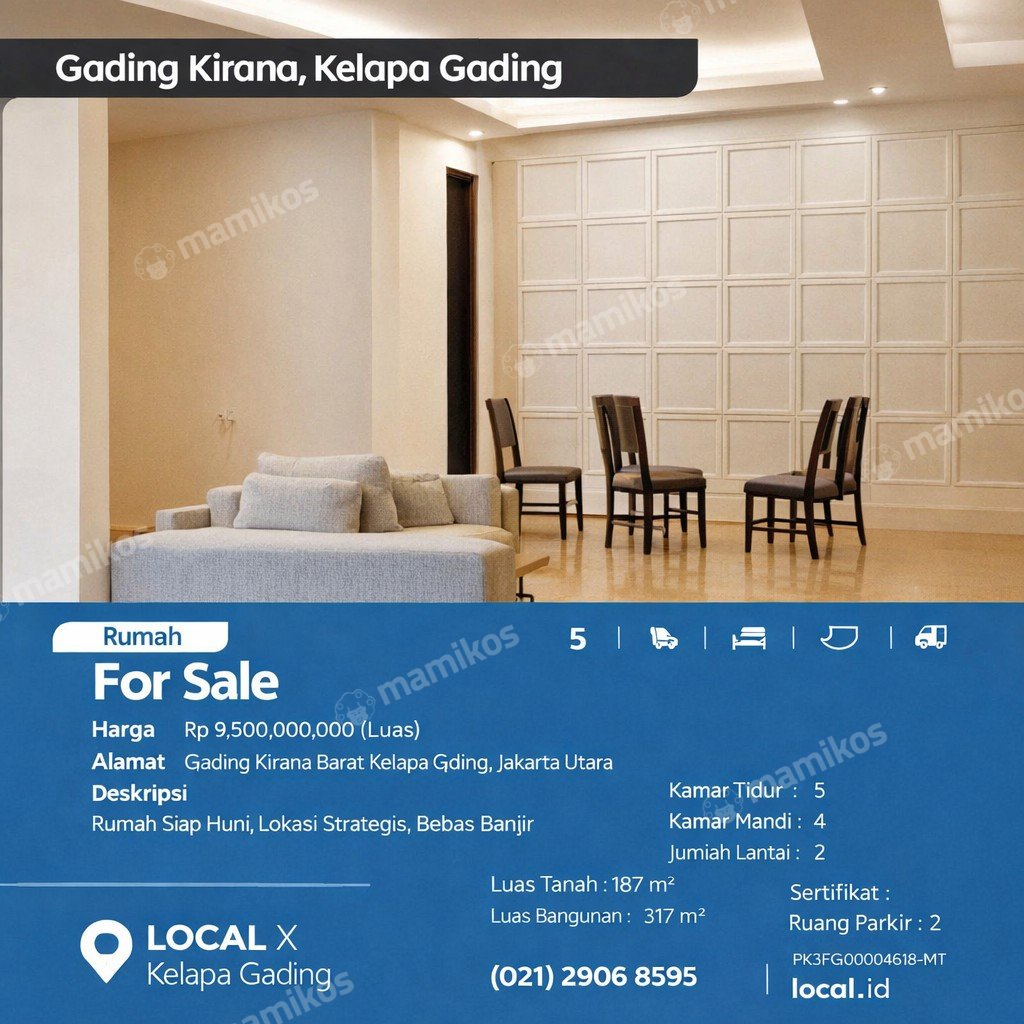 Rumah Sertifikat SHM 5 Kamar Tidur 4 Kamar Mandi Kelapa Gading Jakarta Utara - Photo 2