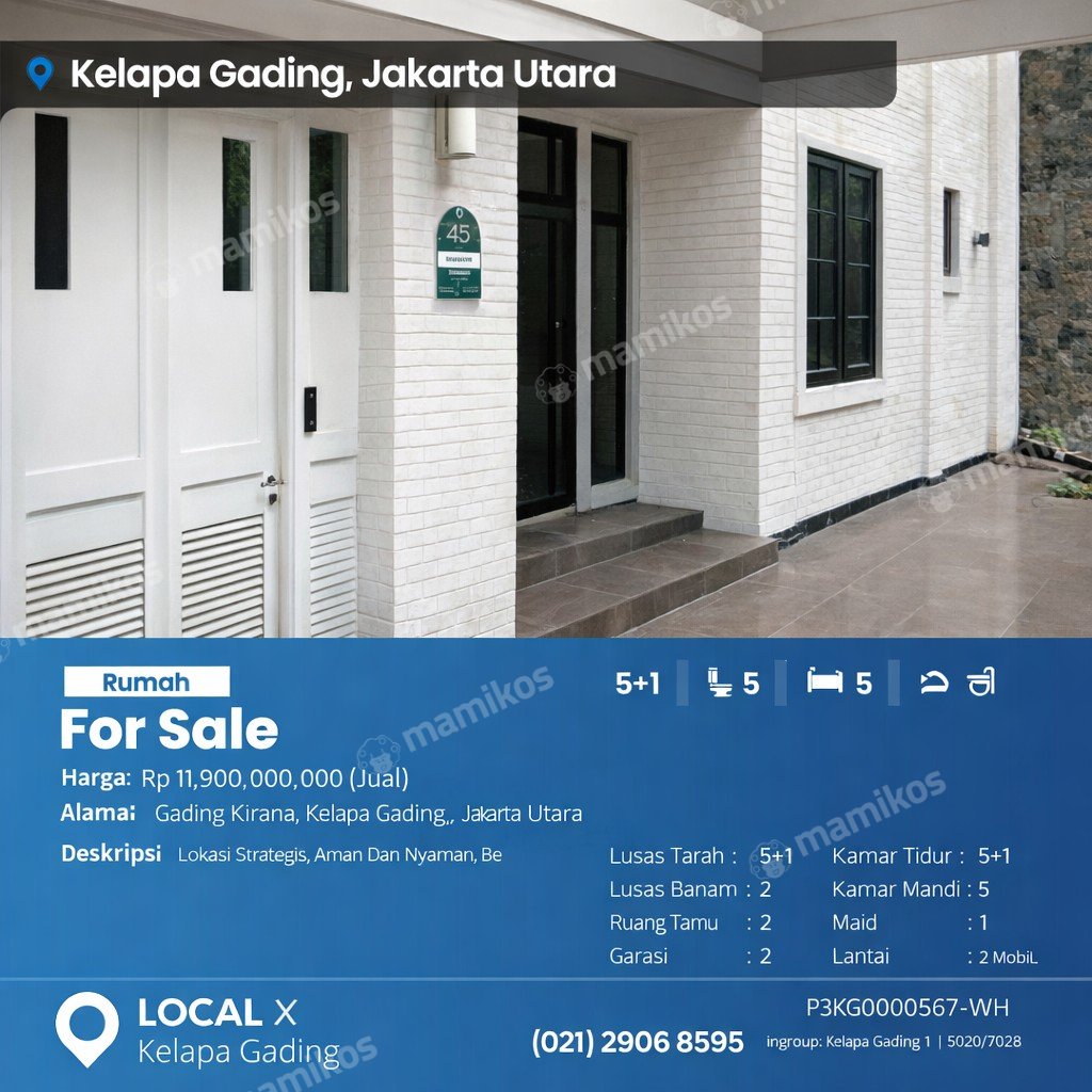 Rumah Sertifikat SHM 5 Kamar Tidur 5 Kamar Mandi Kelapa Gading Jakarta Utara - Photo 2