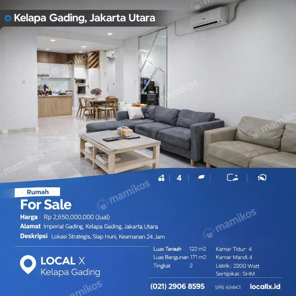 Rumah Sertifikat SHM 4 Kamar Tidur 4 Kamar Mandi Kelapa Gading Jakarta Utara - Photo 2