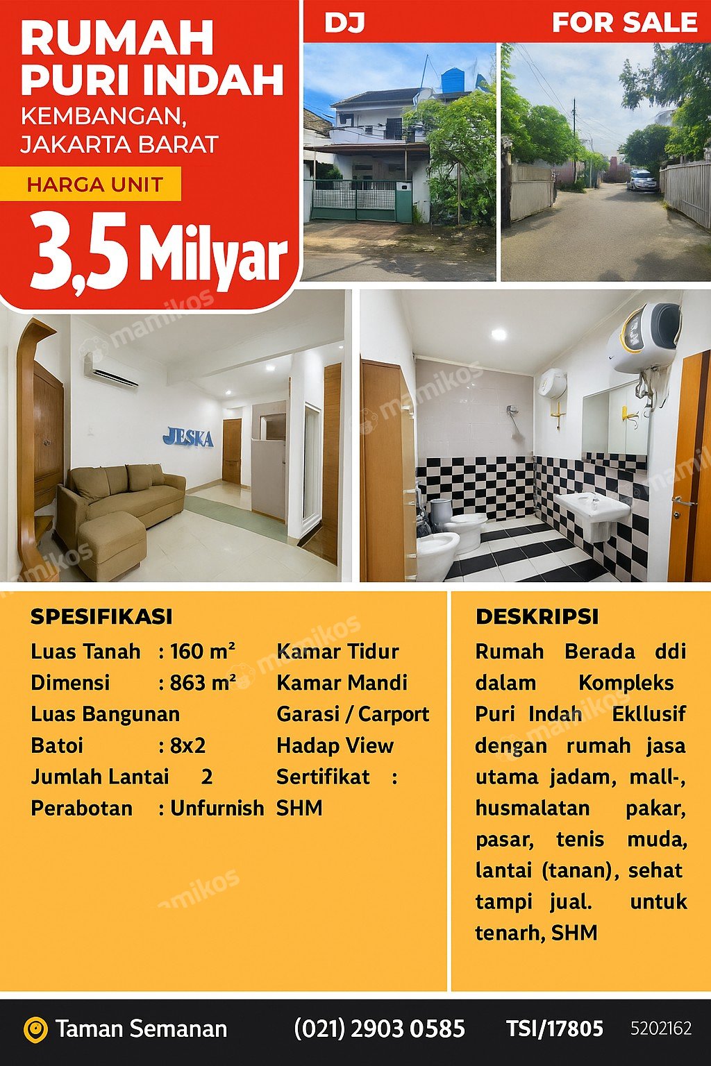 Rumah Sertifikat SHM 4 Kamar Tidur 3 Kamar Mandi Kembangan Jakarta Barat - Photo 5