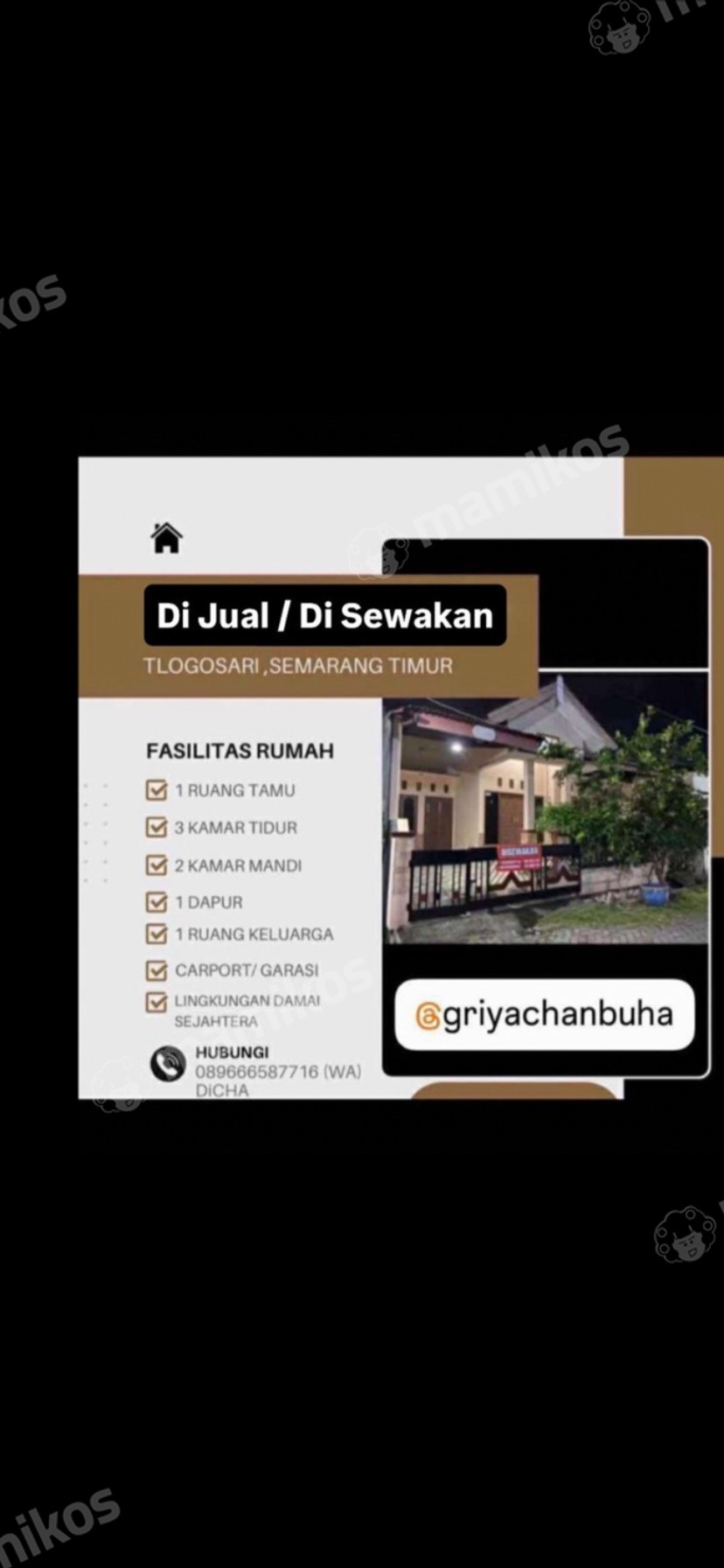Rumah Fasilitas Garasi Sertifikat SHM 3 Kamar Tidur Muktiharjo Kidul Kota Semarang