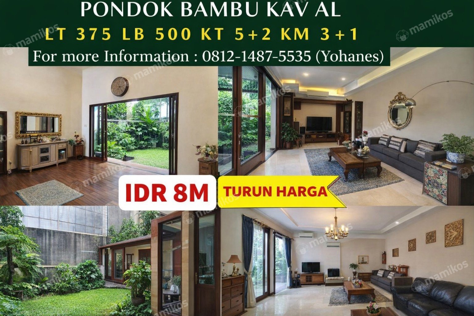 Rumah Sertifikat SHM 5 Kamar Tidur 3 Kamar Mandi Pondok Bambu Jakarta Timur