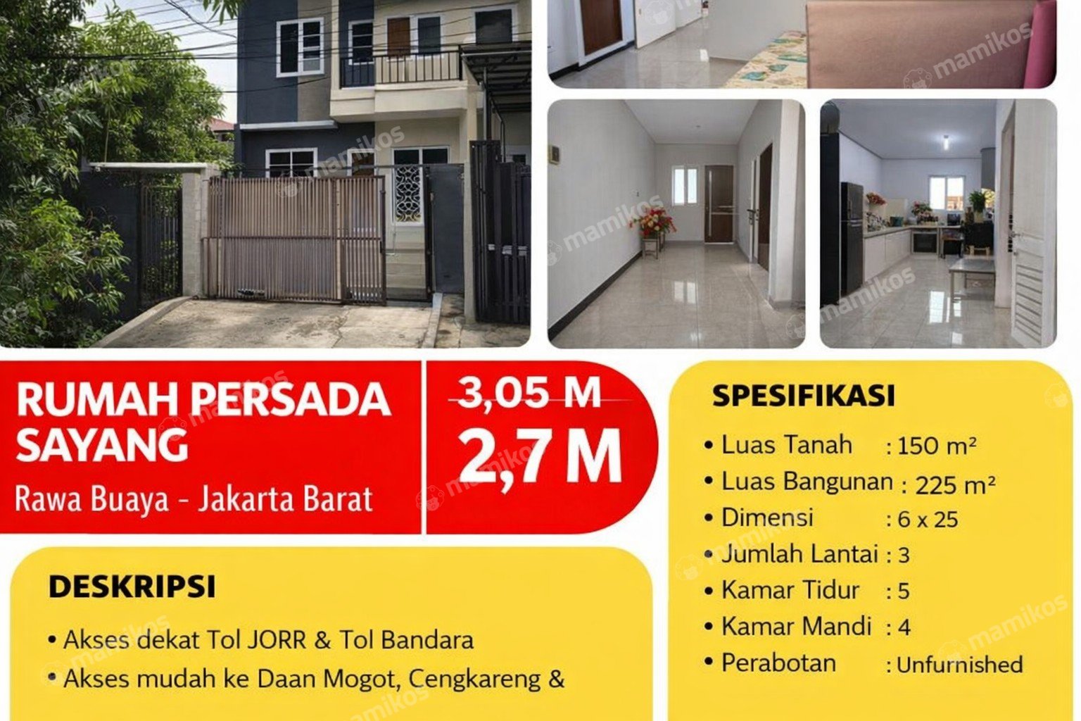 Rumah Sertifikat SHM 5 Kamar Tidur 4 Kamar Mandi Rawa Buaya Jakarta Barat