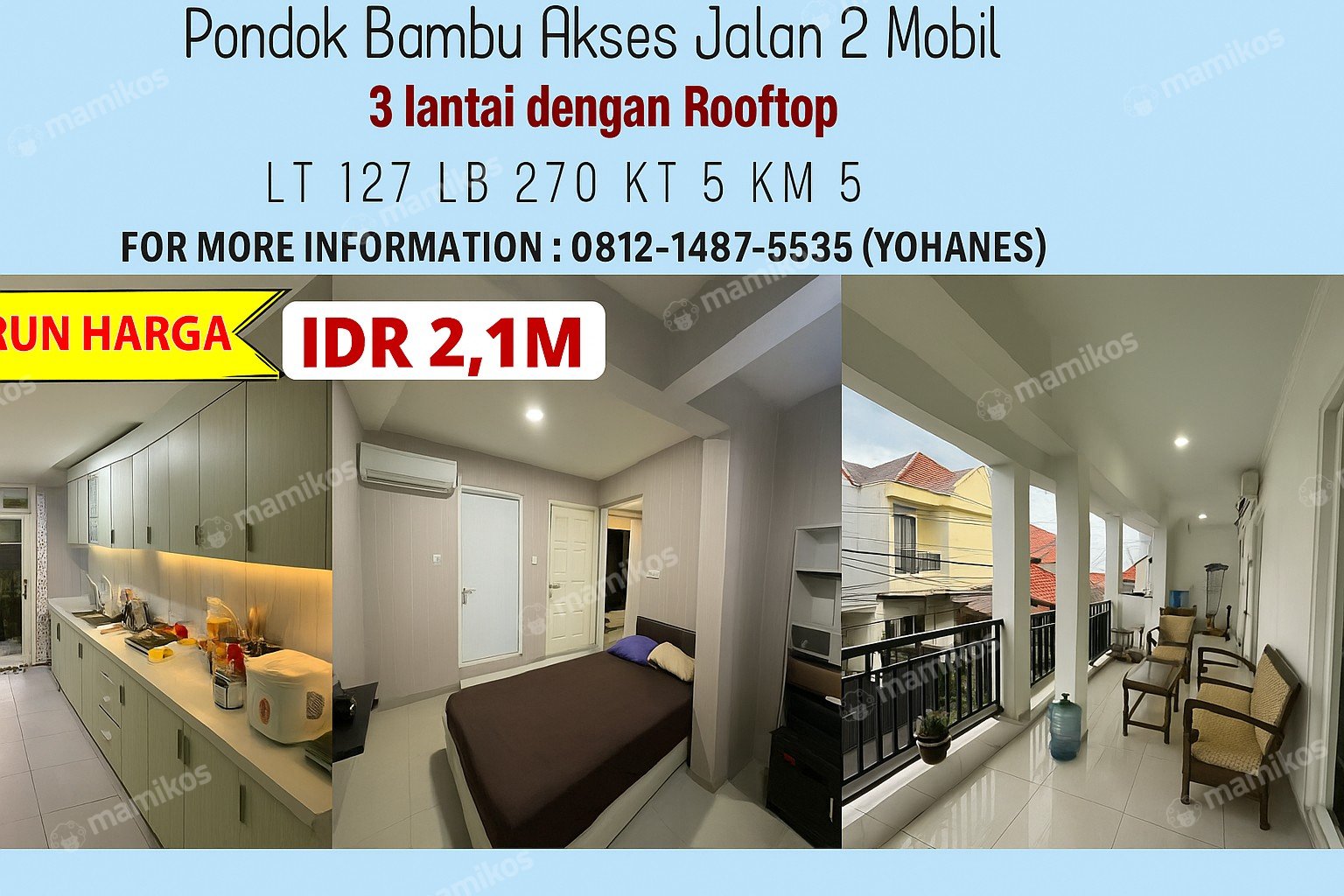 Rumah Sertifikat SHM 5 Kamar Tidur 5 Kamar Mandi Pondok Bambu Jakarta Timur