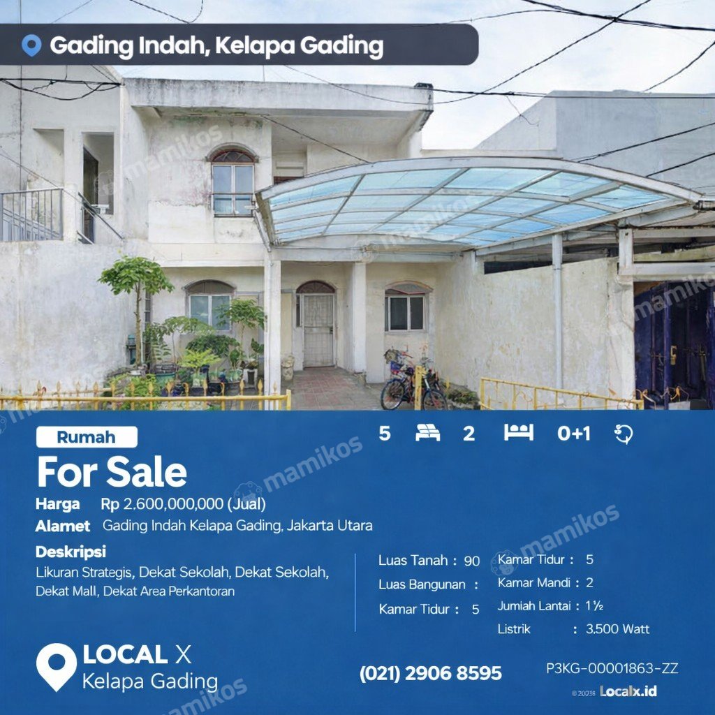 Rumah Sertifikat SHM 5 Kamar Tidur 2 Kamar Mandi Kelapa Gading Jakarta Utara - Photo 2