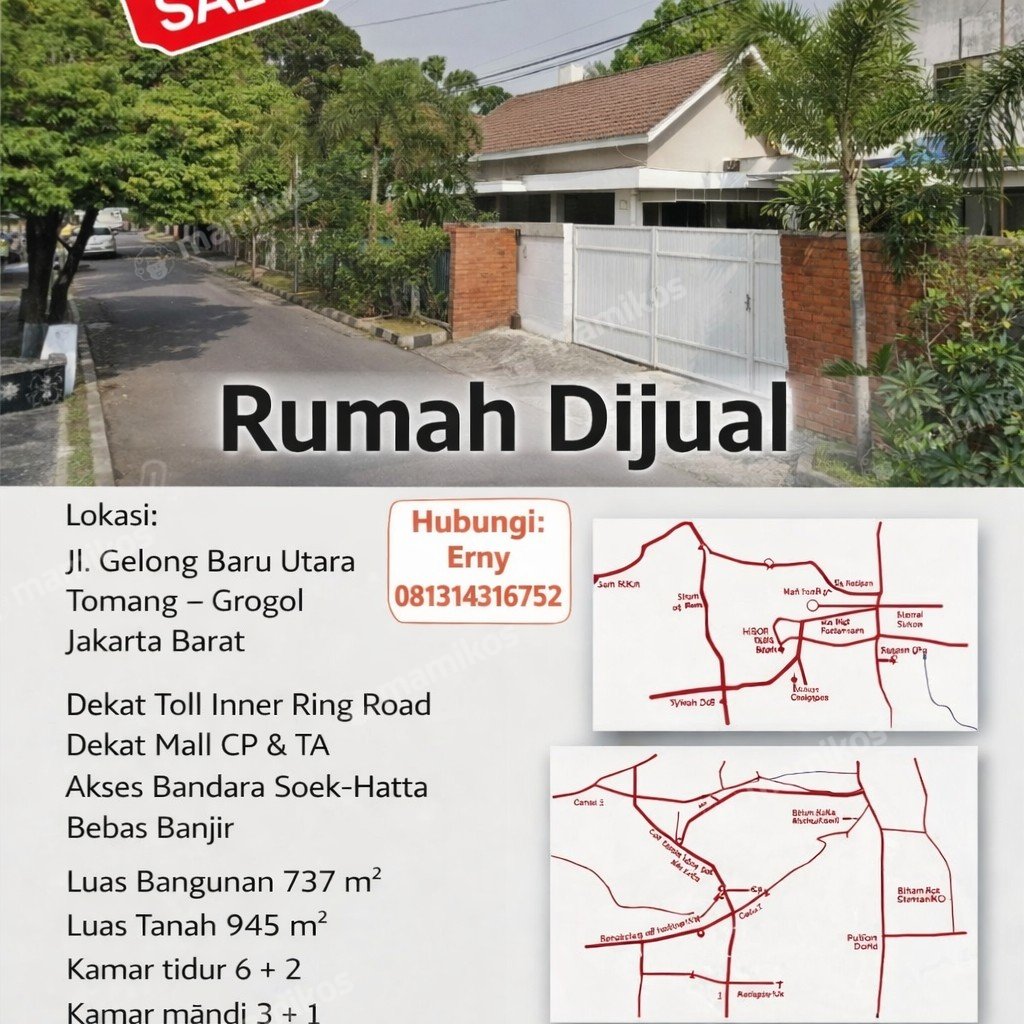 Rumah Sertifikat SHM 6 Kamar Tidur 3 Kamar Mandi Tomang Jakarta Barat - Photo 5
