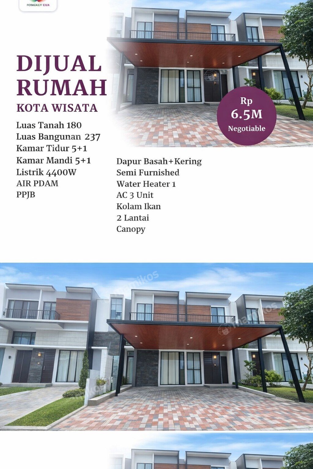 Rumah Sertifikat PPJB 4 Kamar Tidur 6 Kamar Mandi Kota Wisata Jakarta Timur - Photo 2